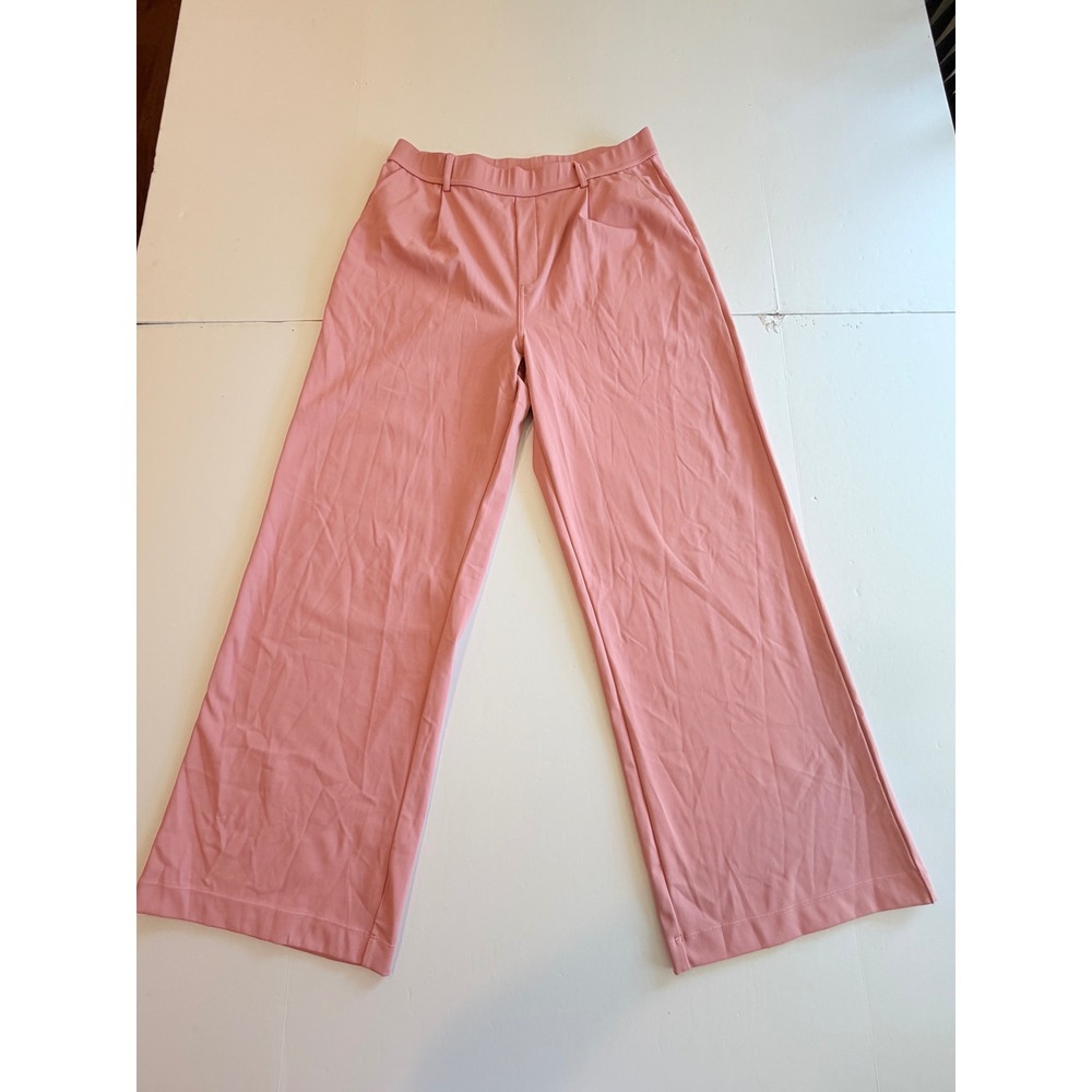 Halara Pink Wide Leg Trousers High Waisted Pleated Dress Pants Size L Regular